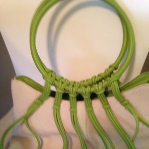 Great summer bag green leather and canvas.